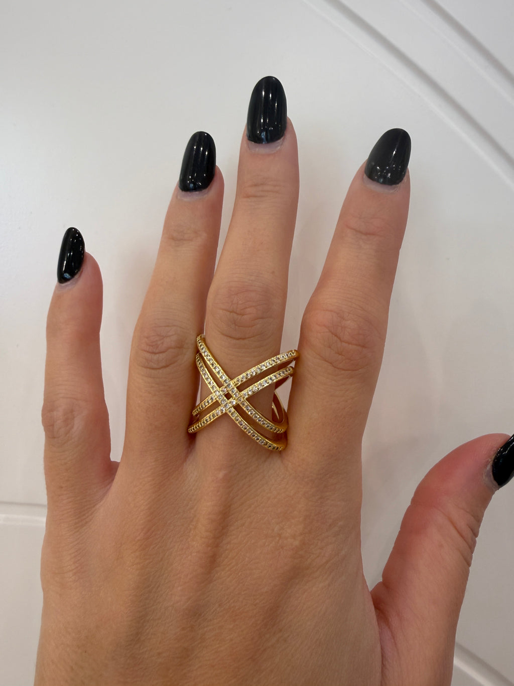 Anello doppio incrocio strass