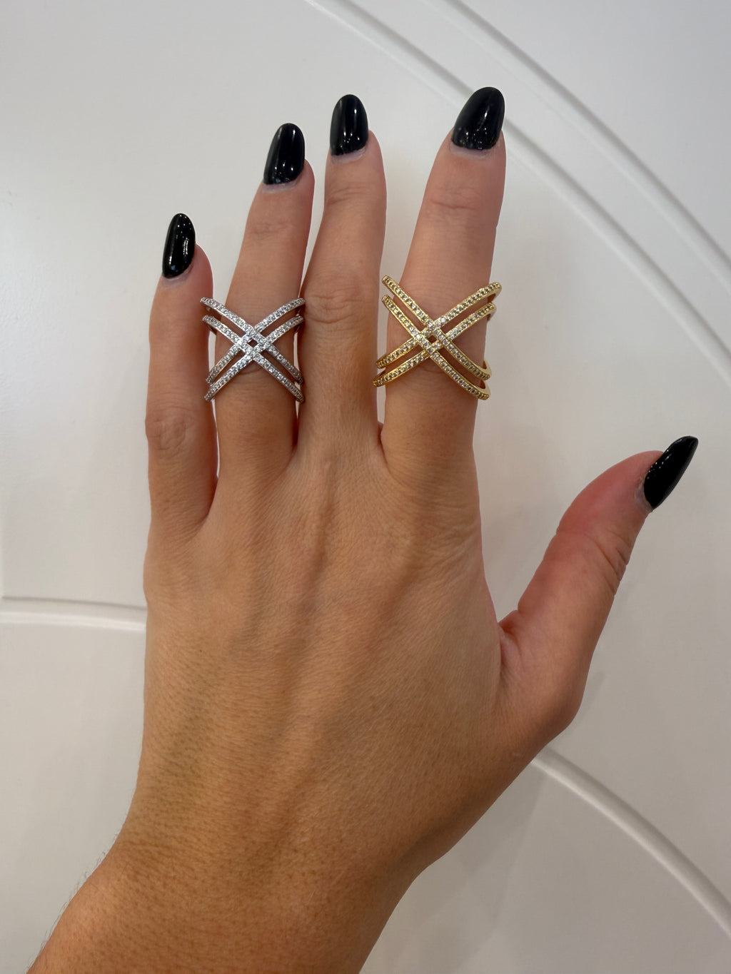 Anello doppio incrocio strass