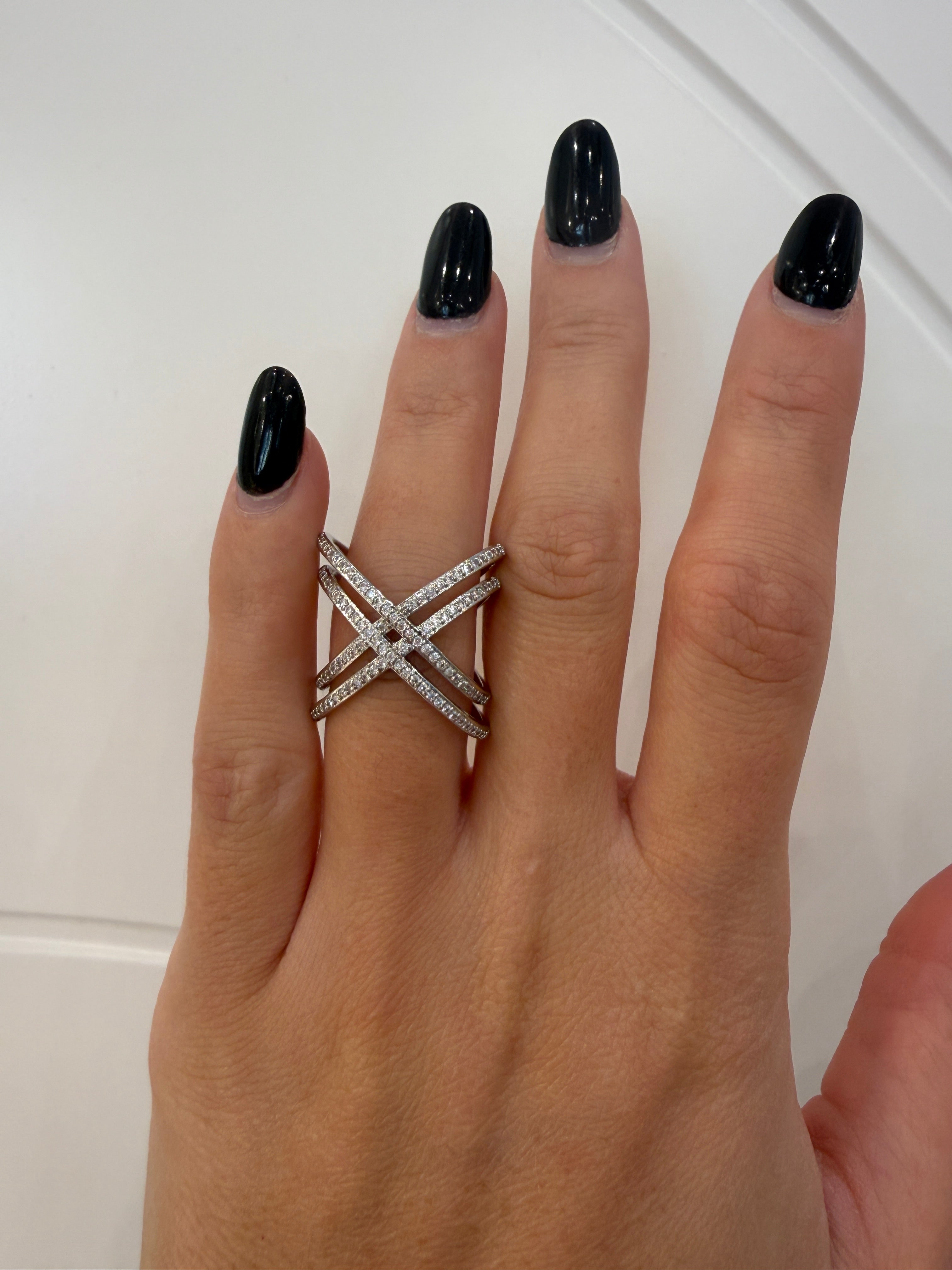 Anello doppio incrocio strass