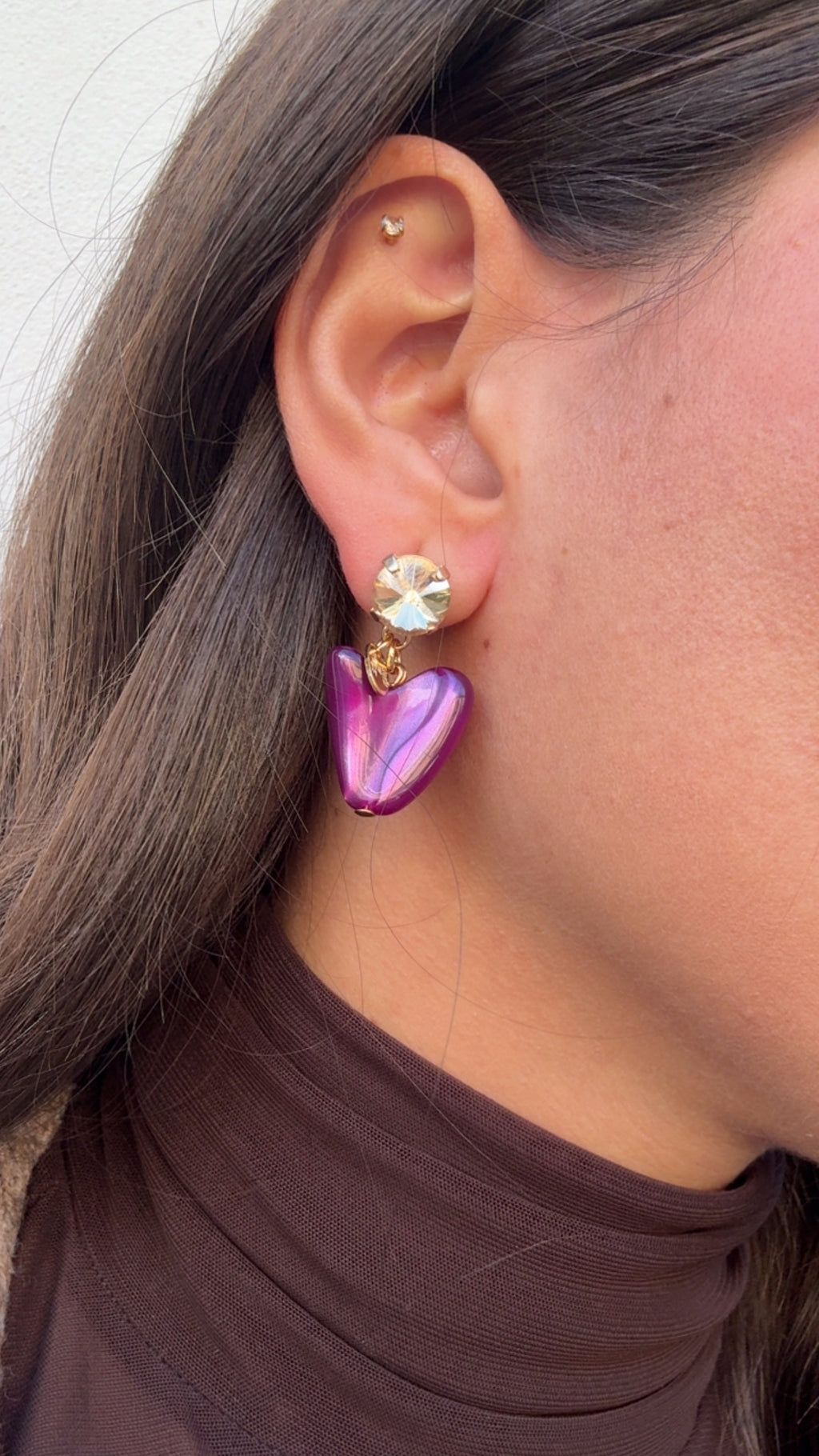 Orecchino cristallo e cuore Demetra