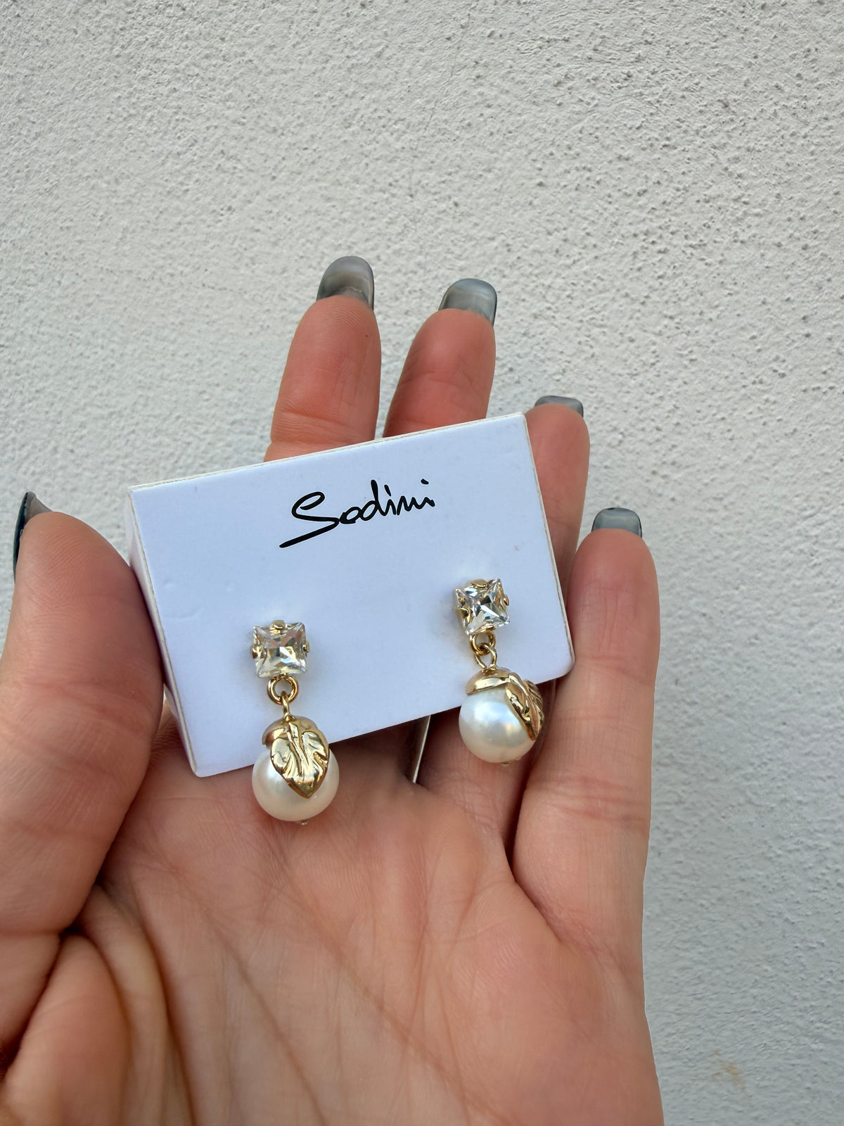 Orecchini cristallo foglia perla Daphne di Sodini